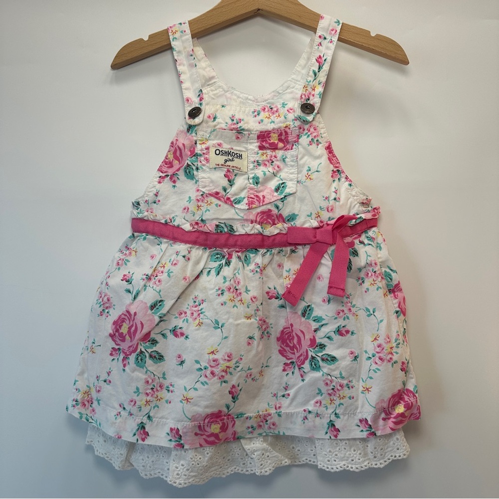 Oshkosh Girl HTF Retired‎ Overall Dress Skirtall Floral Roses 24 Months Ribbon